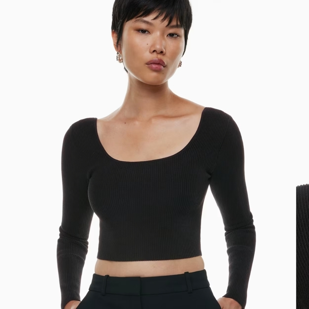 Aritzia Babaton Black Ribbed Long Sleeve Crop Top